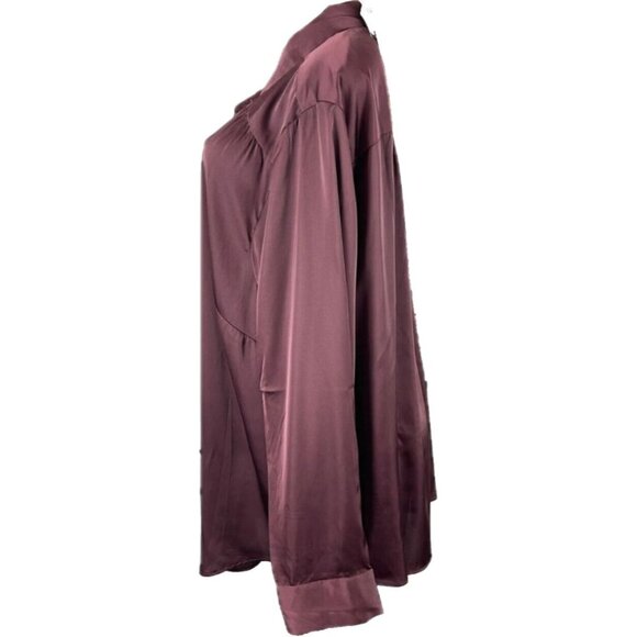 Torrid +4 Brown Satin Button Down Collar Curve Hem Long Sleeve Madison Shirt - Picture 5 of 6